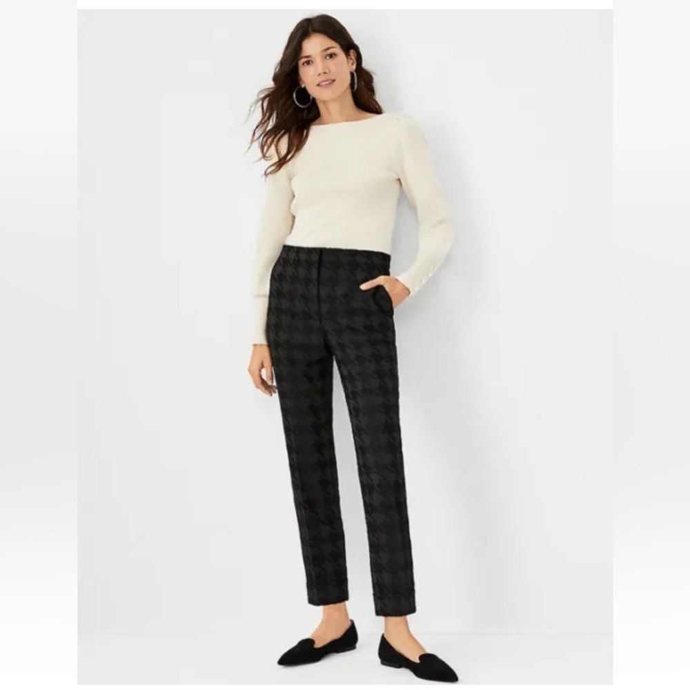 Ann Taylor The Houndstooth High Waist Ankle Pant Black Size 2
